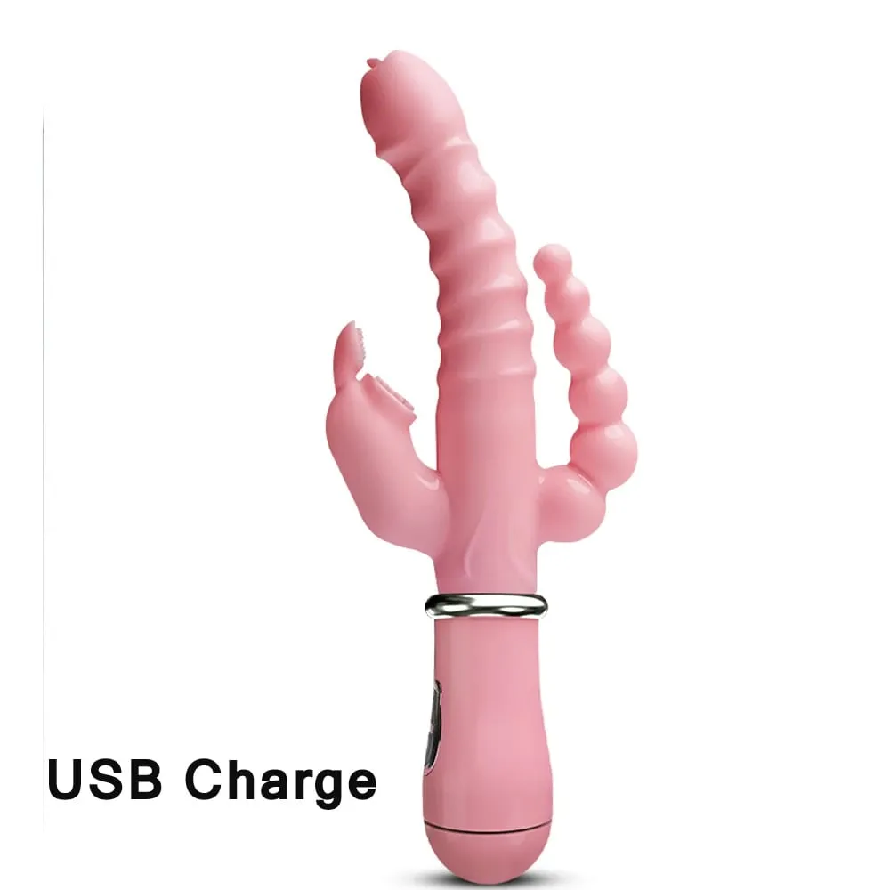 Potente vibratore 3 in 1 vibratore del coniglio del vibratore vibratore del clitoride anale impermeabile giocattoli del sesso per le donne coppie che flirtano vibratore del dildo