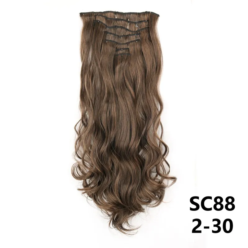 Sintetik Lurus Panjang 16 Klip Dalam Sambungan Rambut 7 Keping/Set Serat Suhu Tinggi Potongan Rambut Berambut Perang Hitam Coklat Untuk Wanita — image 24