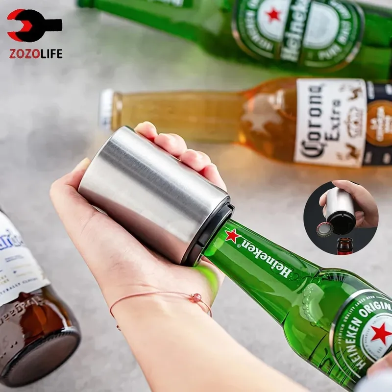 1/2 pz Automatico Apri Bottiglia di Birra Magnete Apri Birra In Acciaio Inox Push Imbottiture Opener Vino Soda Cap Opener Accessorio Da Cucina — image 2