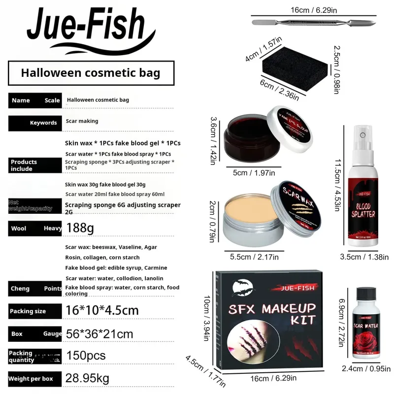 Ensemble de peinture de visage d'halloween, sac de maquillage, effets spéciaux, Halloween horreur Cosplay, cire de peau, peinture de cicatrices Plasma, outils de maquillage