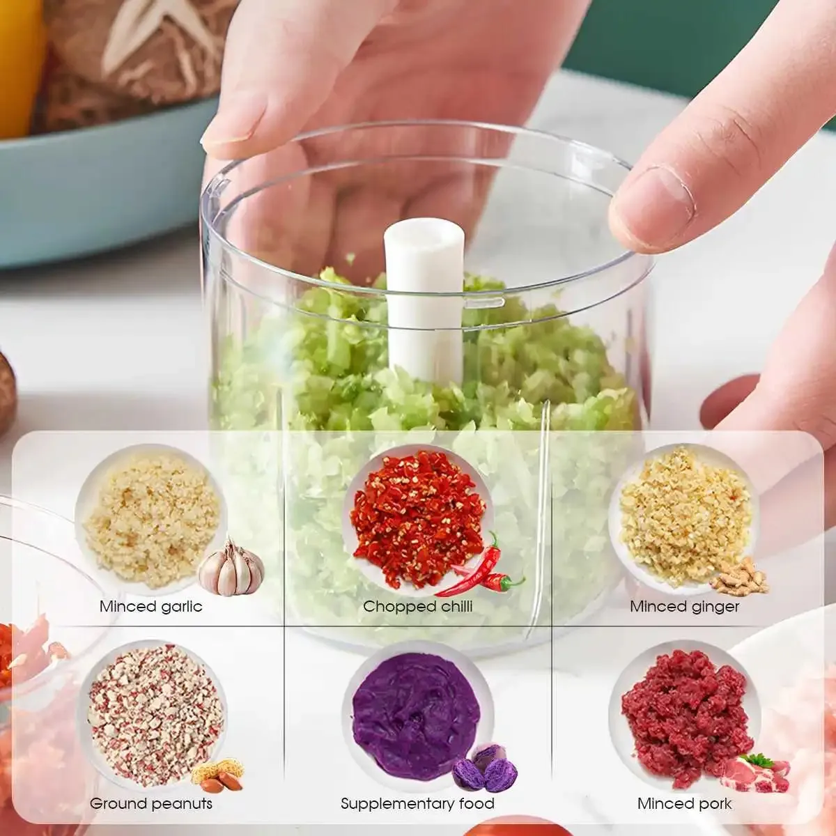 Penghancur Bawang Putih Pencincang Pencincang Sangat Cekap untuk Pengisar Manual Pelbagai Fungsi Rumah dengan Bilah Selamat — image 9