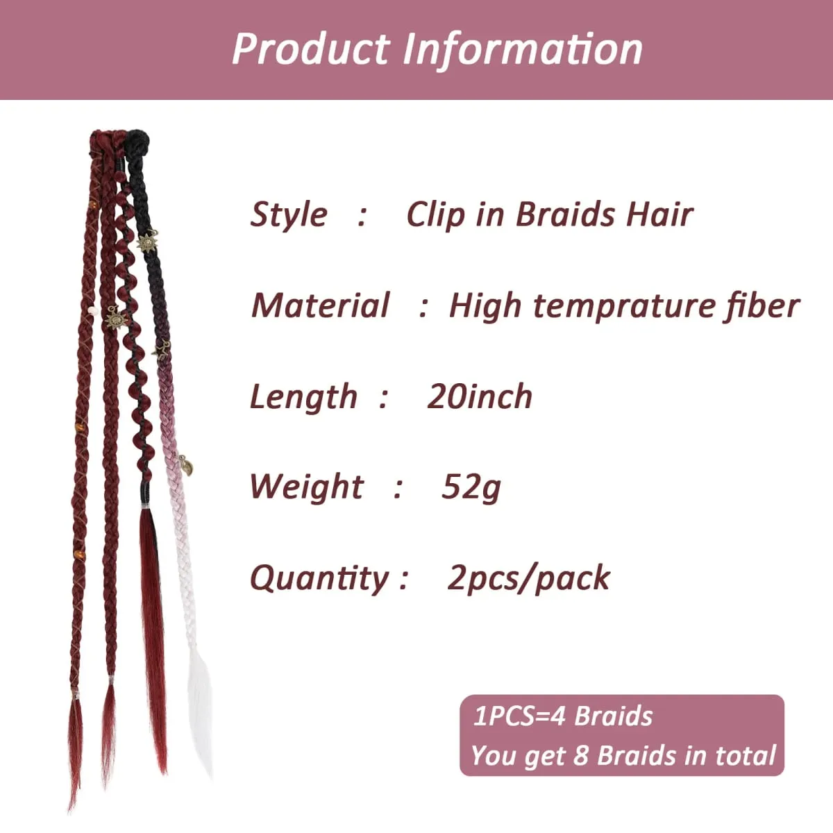 Kẹp trong bím tóc 2 CHIẾC 20Inch Phần mở rộng Dreadlock với Hạt & Dây Xích Viking Boho Bím Tóc cho Lễ Hội Cosplay Hàng Ngày Tạo Kiểu — image 3