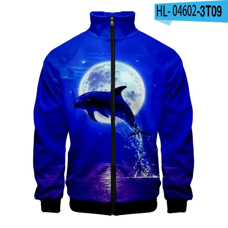 Harajuku Popular Novelty dolphin 3D Print Zipper Raglan Jacket Windbreaker Boys/Girls Comfortable Stand Collar Jackets Coats — image 10