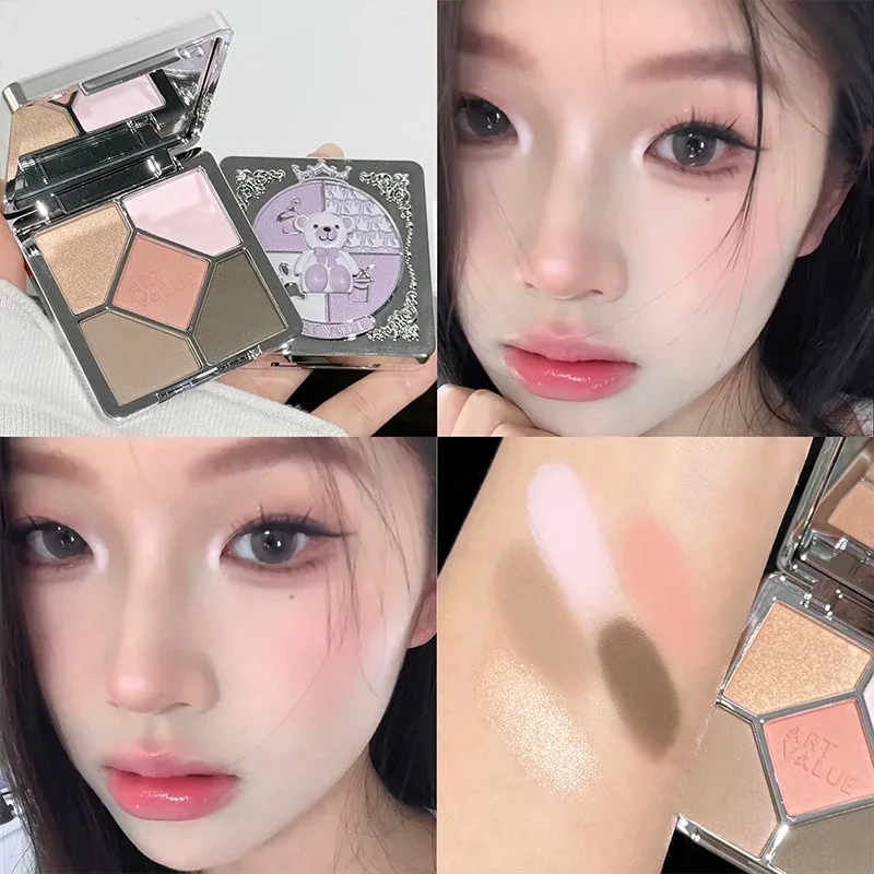 Palette di ombretti in 5 colori Viola Glitter Perlescenti Ombretti opachi Shimmer Trucco Cosmetici per occhi di bellezza per donne a lunga durata