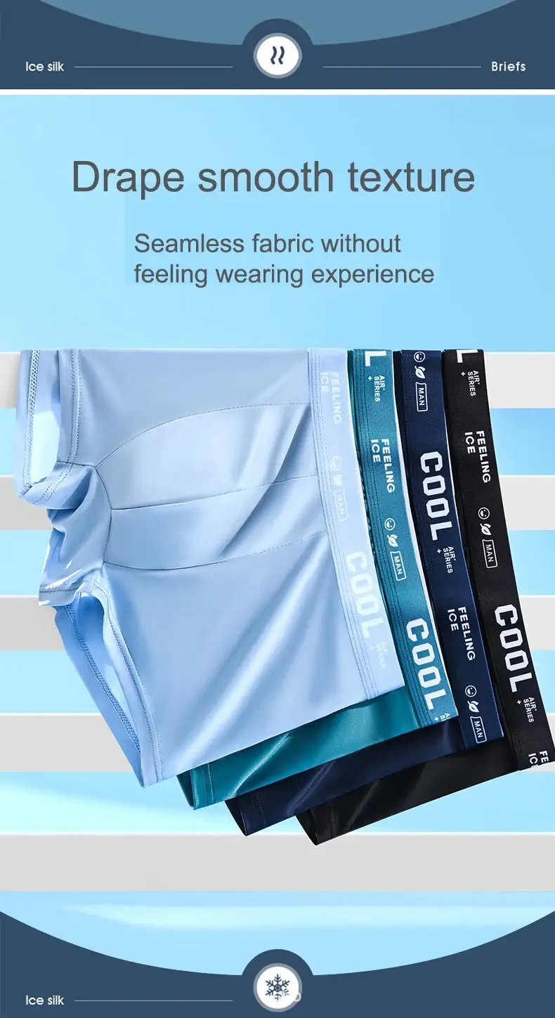 Boxers en soie glacée pour hommes, sous-vêtements en graphène, respirants et confortables, culottes ultra fines, tronc, grande taille 6XL — image 5