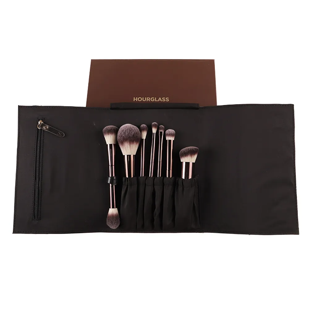 7 pz/set Clessidra Pennelli per trucco Fondotinta in polvere Blush Ombretto Piega Pennello per trucco Correttore con sacchetto cosmetico Confezione regalo — image 5