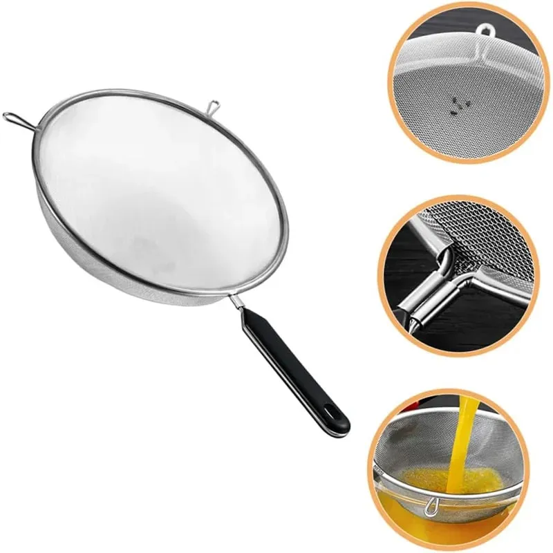 Ergonomic Kitchen Strainer for Christmas Recipes - 12 Inch with Non-Slip Handle & Hook Sturdy Fine Mesh for Draining and Rinsing — image 4