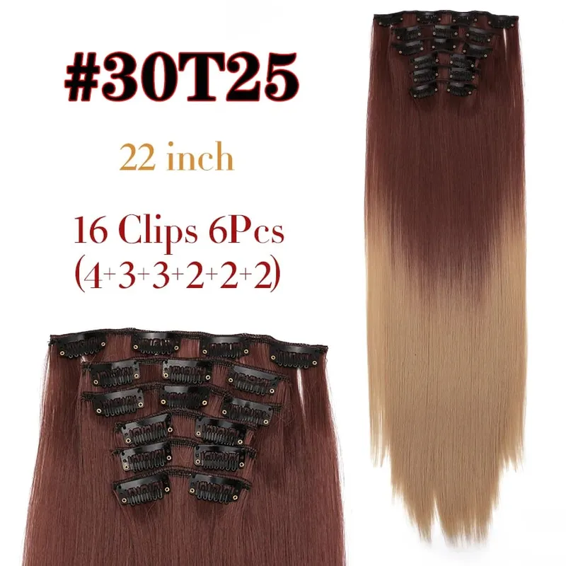 คลิปสีดำในส่วนขยายตรง 22 "ยาวสังเคราะห์หนาคลิปบนผมสำหรับผู้หญิง 6 ชิ้น/เซ็ต CURLY Full HEAD งานแต่งงานทุกวัน — image 27