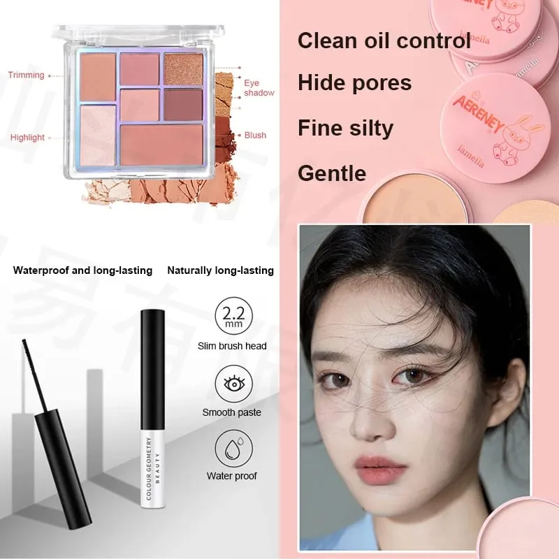 47 шт. набор, водостойкий набор для макияжа, BB-крем, карандаш для бровей, тени для век, подводка для глаз, карандаш, тушь для ресниц, помада, рассыпчатая кисть для пудры, набор инструментов — image 5