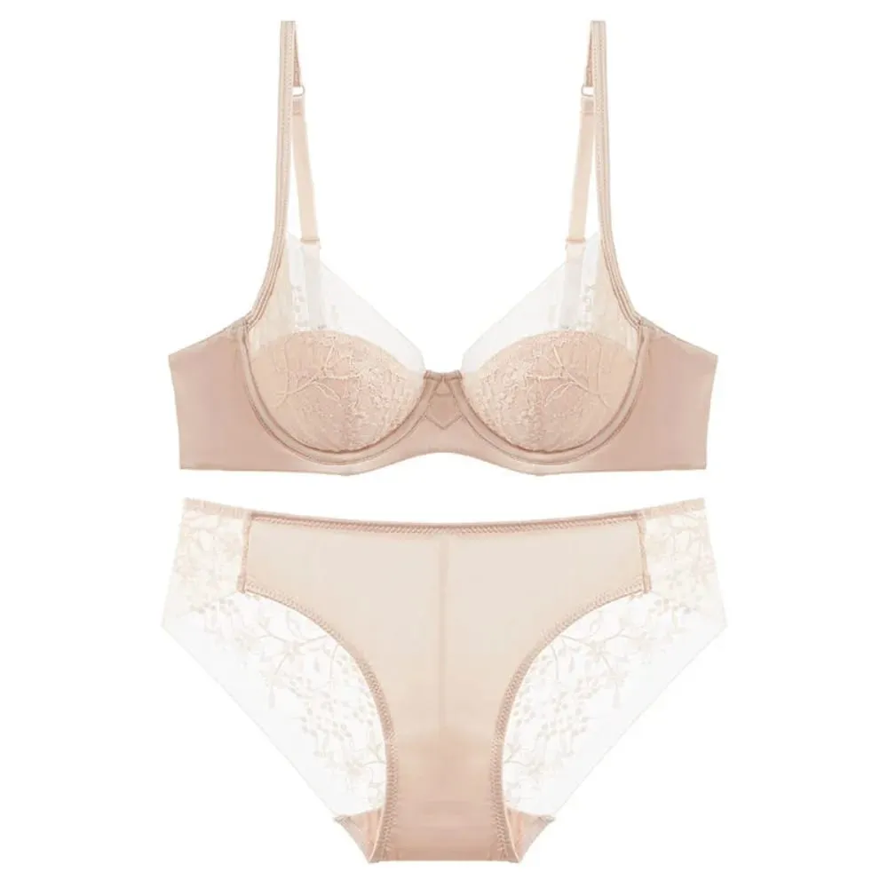 Women Lace Lingerie Set Thin Cup Minimizer Bra Panty Kit Full Coverage Breathable Intimates for Big BustFashion Daily Underwear — image 4