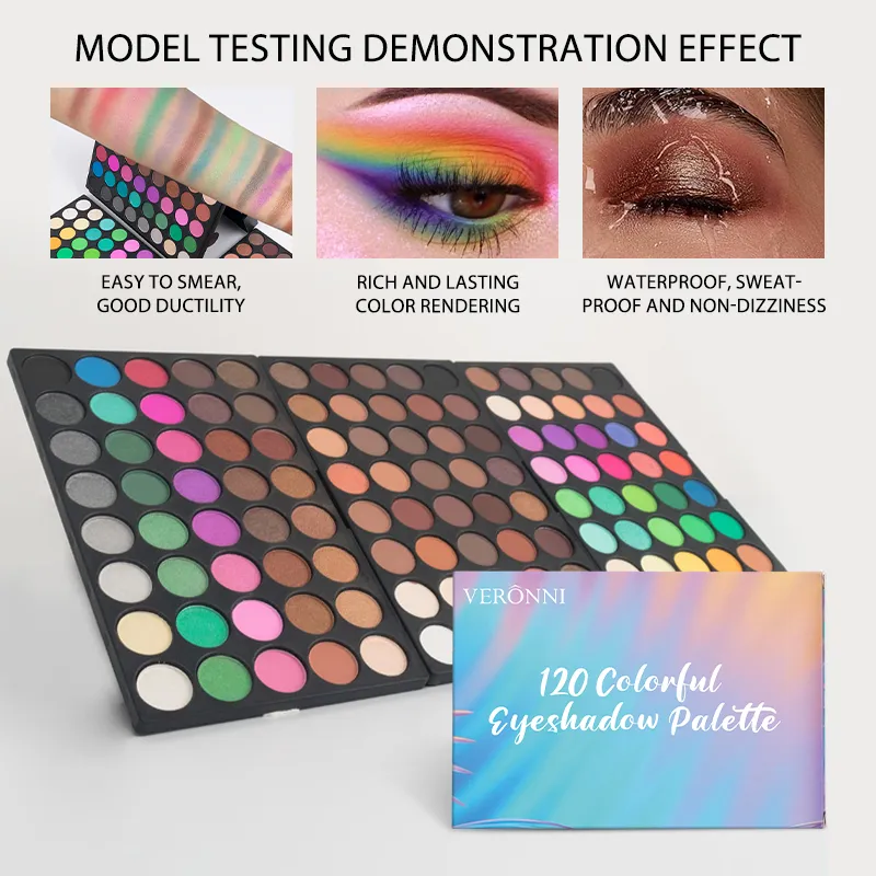 Palette di ombretti a 3 strati da 120 colori Kit di trucco opaco e brillante tutto in uno Regalo cosmetico altamente pigmentato a lunga durata — image 6
