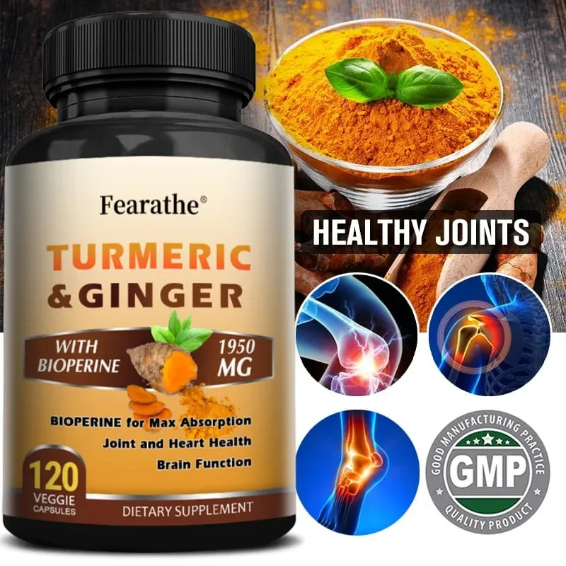 Capsule di curcuma biologica da 1500 mg con zenzero e pepe nero che supportano il sistema digestivo e immunitario dei muscoli articolari e il benessere — image 1