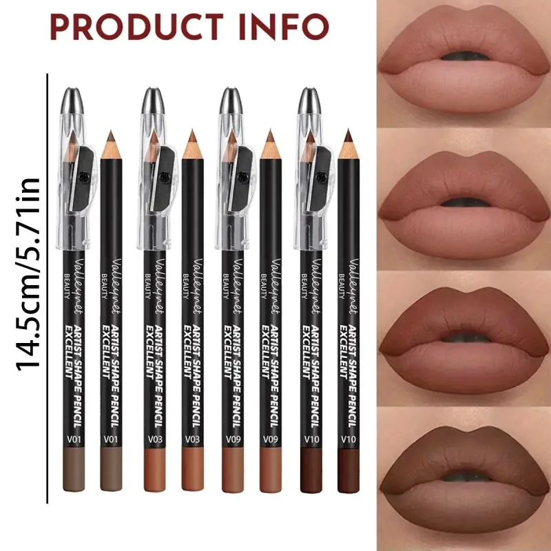 4 ชิ้น Brown Shades Lip Liner Set Matte Waterproof เข้ากันได้กับลิปกลอสและลิปสติกต่างๆ ขนาดกระเป๋าพกพา — image 5