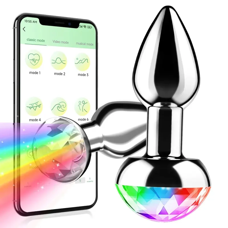 음성 제어 아날 플러그 바이브레이터 APP 무선 제어 여성 질내 사정 엉덩이 플러그 LED 다채로운 빛 섹스 토이 여성을위한