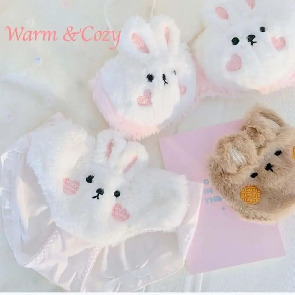 New Design Gathered Padded Bra and Panty Set Warm Polyester Lingerie Underwear Brief Adorable Cotton Fuzzy Lingerie — image 3