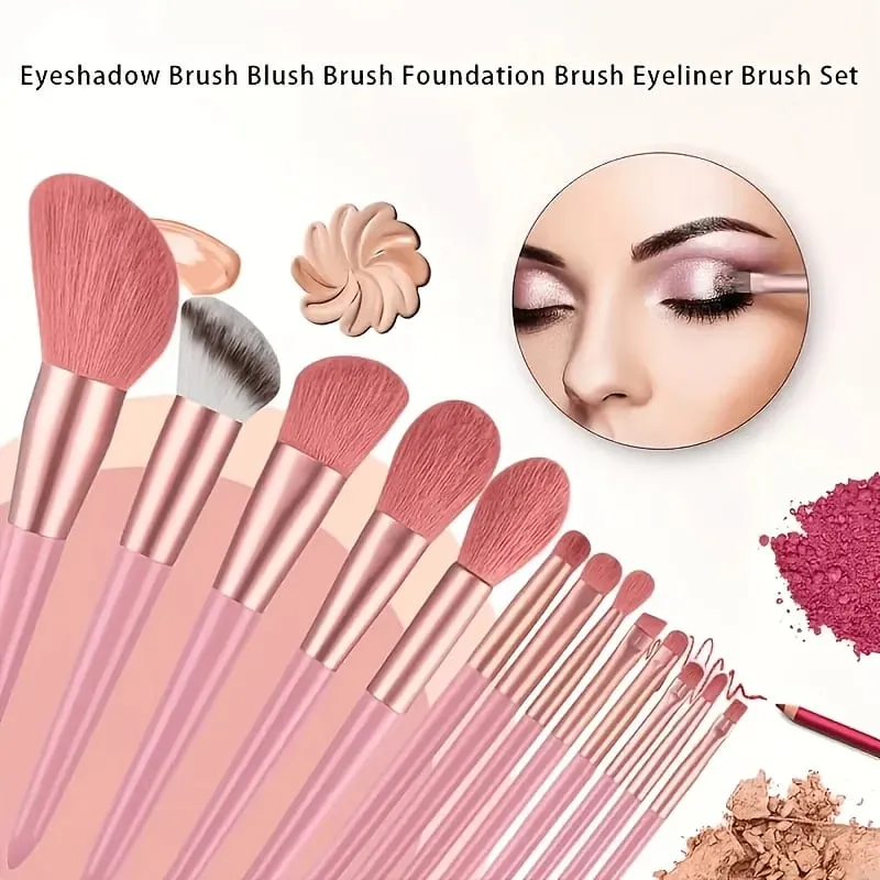 Conjunto de pincéis de maquiagem de 17 unidades com esponja - Pincéis Kabuki rosa macios e fofos para pó de base e sombra | Kit de beleza — image 2