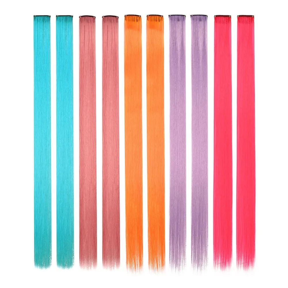 10 PCS Colored Clip in Hair Extensions 22 Inch Rainbow Straight Synthetic Hairpieces For women Cosplay Party Christmas New Year — image 15