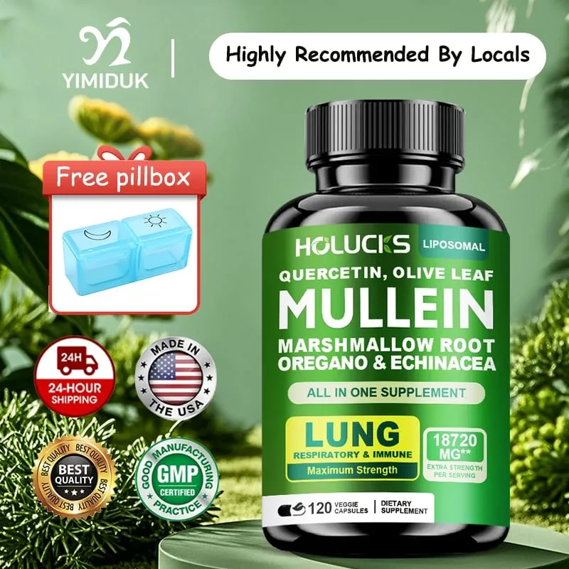 Viên nang chiết xuất từ lá Mullein cao cấp với Vitamin C Hỗ trợ long đờm Làm dịu đường thở & Giảm kích ứng Sức khỏe phổi — image 2