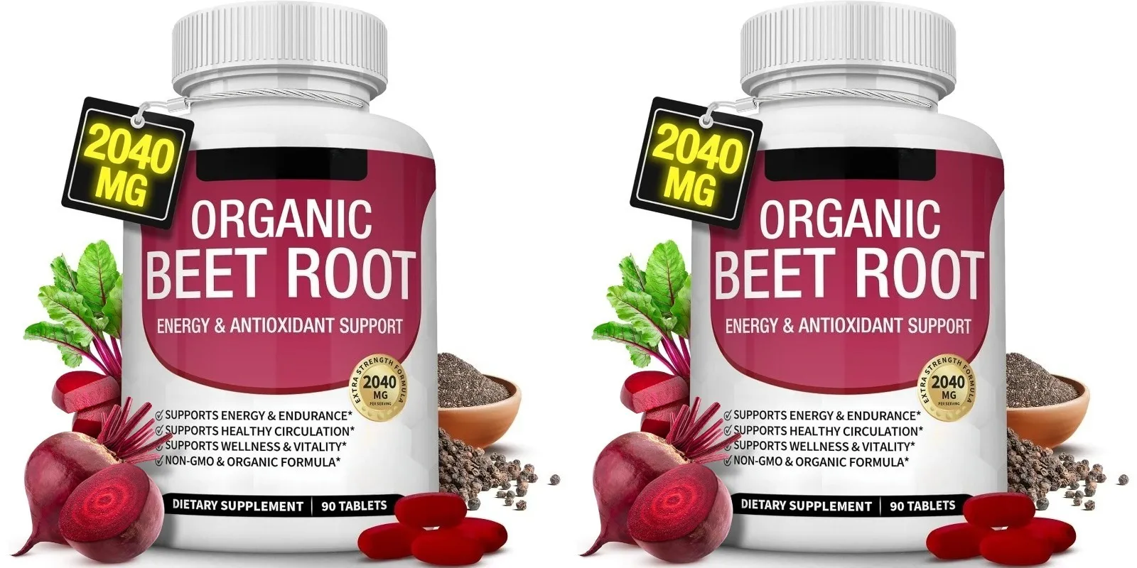 Radice di barbabietola biologica con pepe nero Potenziamento energetico naturale Supporto immunitario Integratore antiossidante Non OGM Senza glutine 90 compresse
