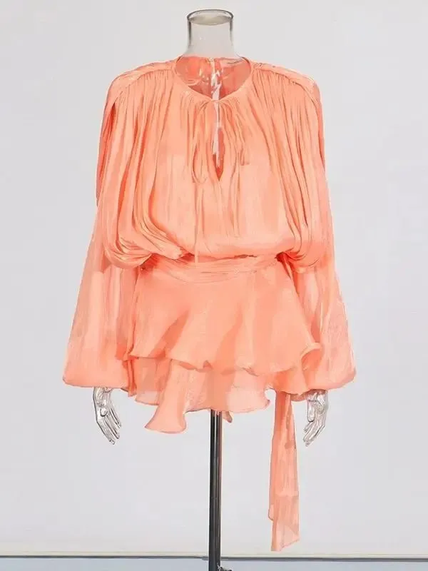 Solide Bluse Mini Kleider Für Frauen V-ausschnitt Langarm Verstärktes Spitze Up Süße Stil Kleid Weibliche Kleidung Mode — image 13