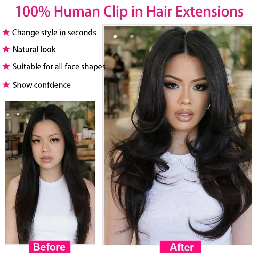 Gerade Clip-in-Echthaarverlängerungen, braune, unverarbeitete Haarverlängerungen, voller Kopf, brasilianisches Haar, nahtlose Clip-Ins-Verlängerung — image 6