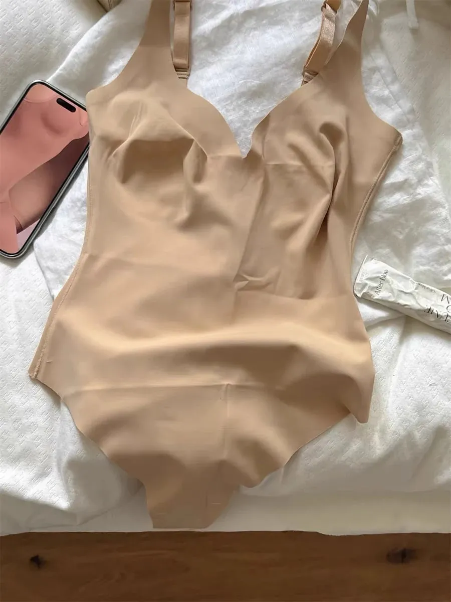 Sem costura shapewear bodysuit mulher sólida ultra-fino u-back bodysuit feminino alta elasticidade magro camisola de uma peça roupa interior novo — image 2