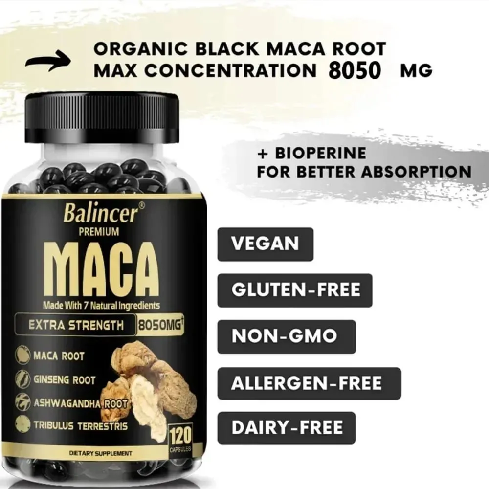 Kapsul Akar Maca Premium 7in1 dengan Ashwagandha Ginseng dan Banyak Lagi - Prestasi Nergy dan Sokongan Mood — image 5