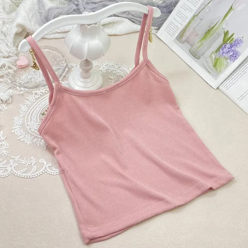 Kamisol Kecil Warna Solid Baru Musim Panas untuk Anak Perempuan dan Pelajar dengan Tampilan Melangsingkan dan Rompi Benang Serbaguna. Kemeja Dasar Pendek — image 2