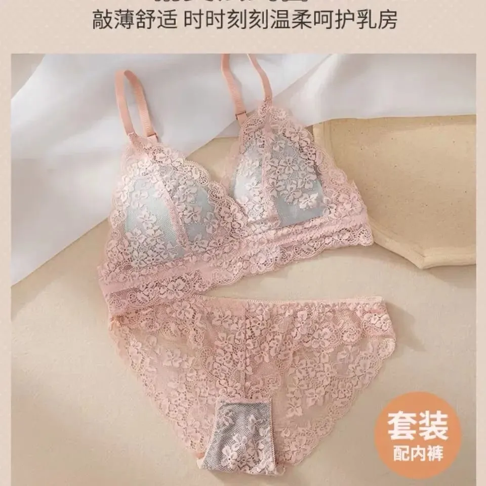 Conjunto de sutiã ultrafino de verão de renda roupa íntima feminina com orelha de coelho conjunto de sutiã triangular — image 6