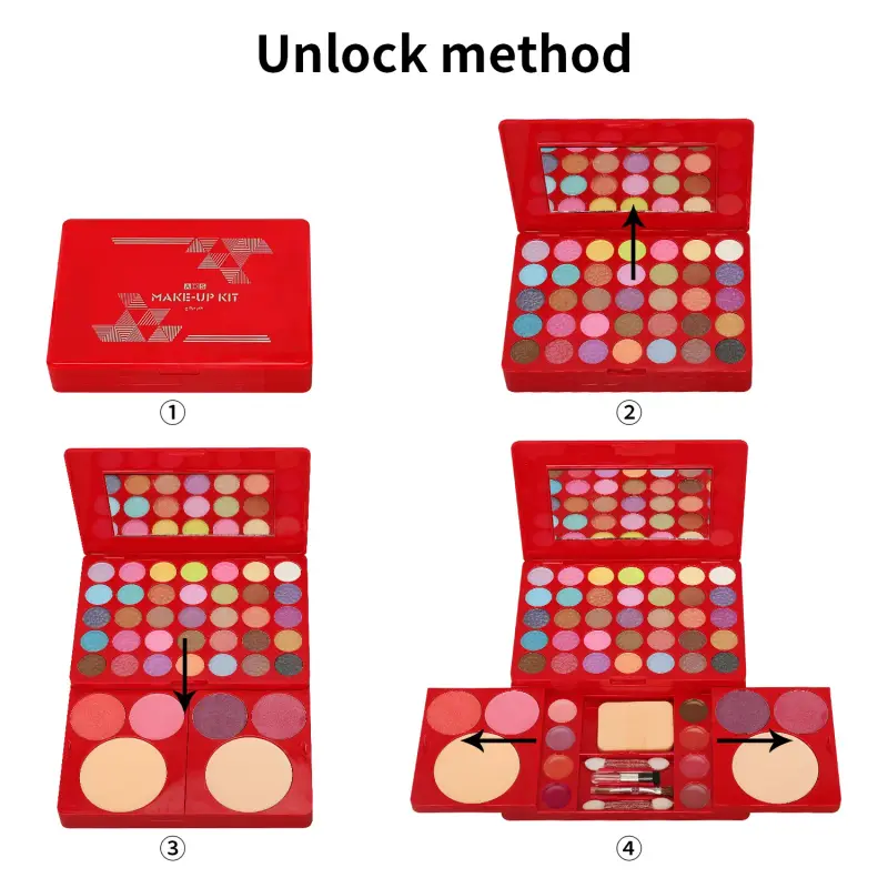 Makeup Kit komplet sæt til kvinder Multifunktionel alt i én boks Rød 49 farver Ansigtslæbe Øjenskygge Highlighter Pensel Makeup Palette — image 2