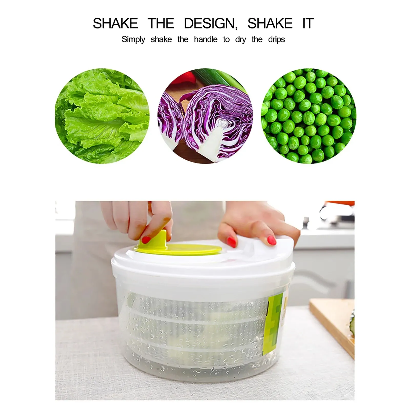 Centrifuga per insalata, lattuga, lavatrice, asciugatrice, scolapiatti, frutta e verdura, filtro per lavare e asciugare le verdure in foglia, utensili da cucina. — image 9
