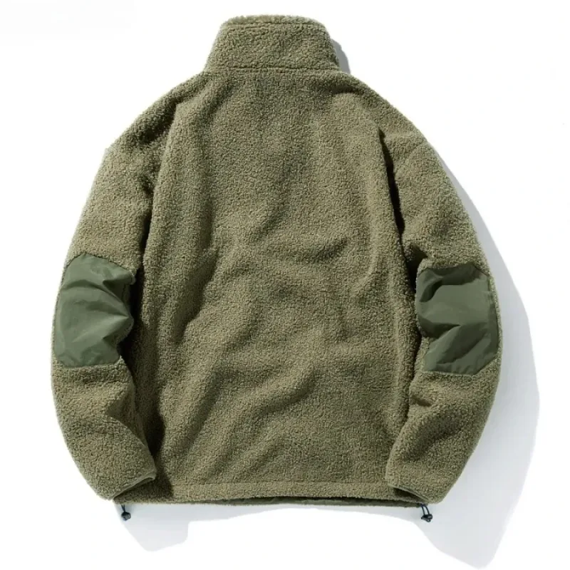 Nye sweatshirts til mænd Fashion Patchwork Lomme Fleece-foret Varm Pullover Overdele Polar-fleece til mænd Løse Casual Hættetrøjer Frakker — image 3