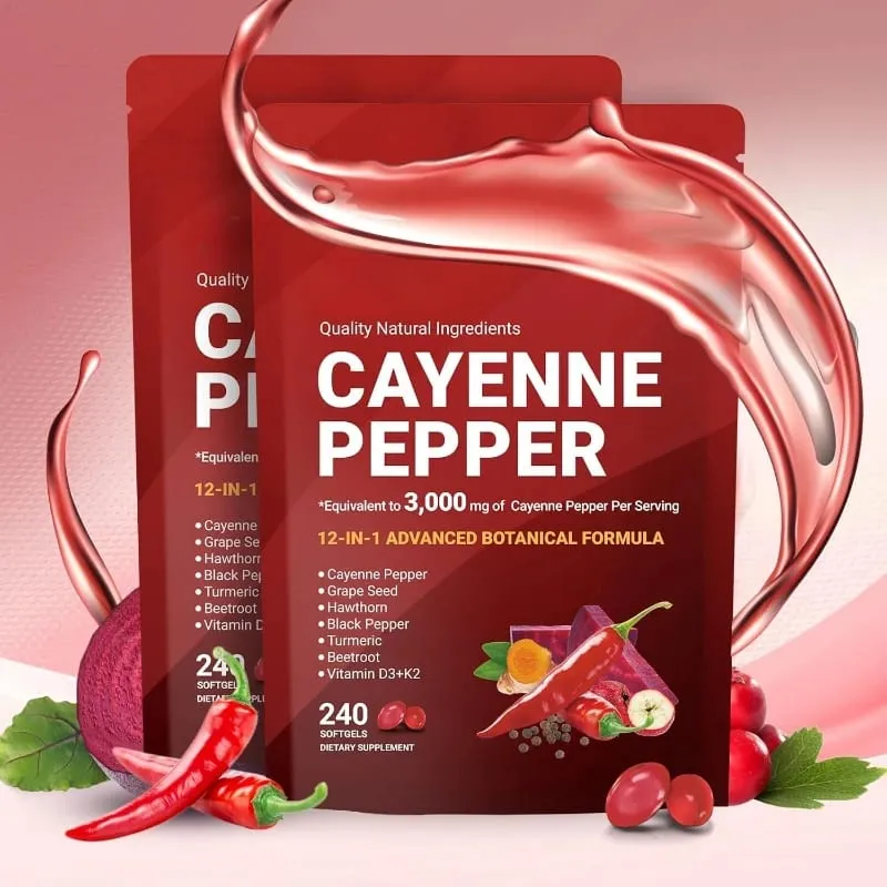 Softgels Lada Cayenne dengan Vitamin Kunyit Bit Biji Anggur D3 K2 E Suplemen Herba — image 9