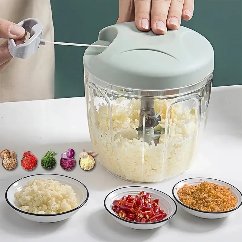Cortador de mano para picadora de ajo, procesador de alimentos con cuerda manual, picador de verduras, para cebolla, jengibre, frutas, nueces, apto para lavavajillas — image 1