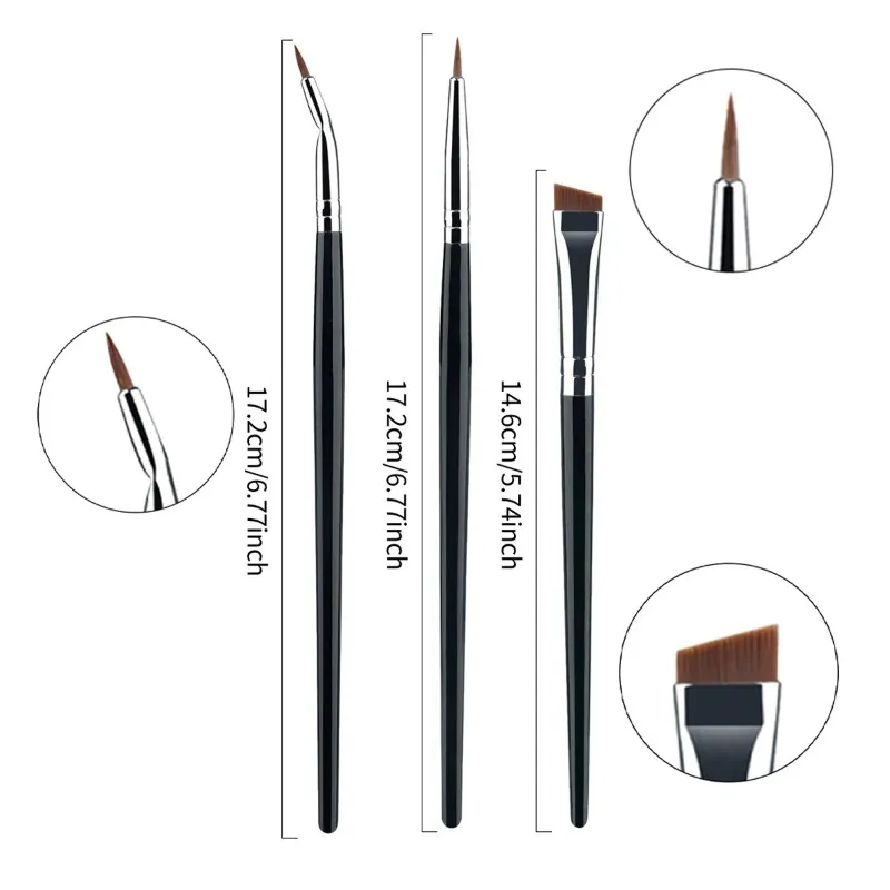 3 pezzi combinati pennelli per dettagli linea labbra ultrasottile pennello per linea occhi pennello per correttore contorno sopracciglia pennelli per trucco palpebra inferiore — image 5