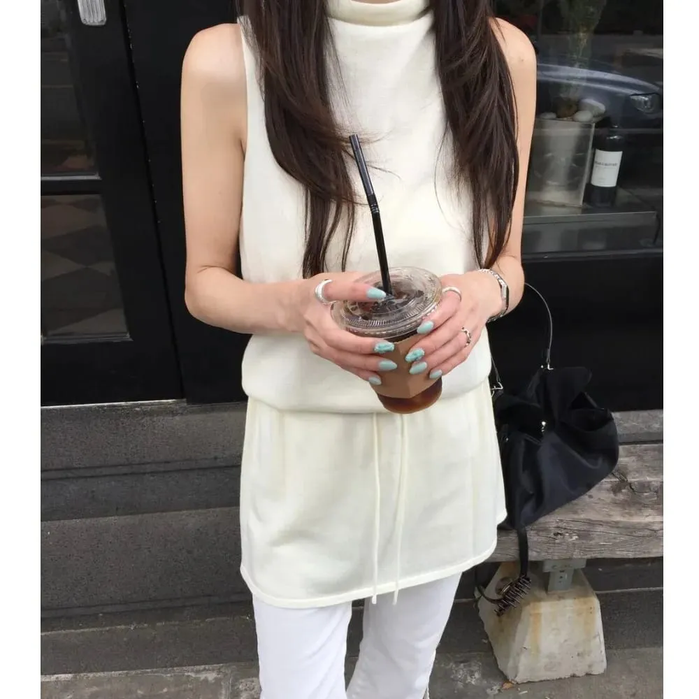 ฤดูร้อนElegant DrawstringเอวSlimmingแขนกุดสั้นชุดสบายๆสไตล์ผู้หญิงเสื้อผ้าเดินทางเหมาะสำหรับ