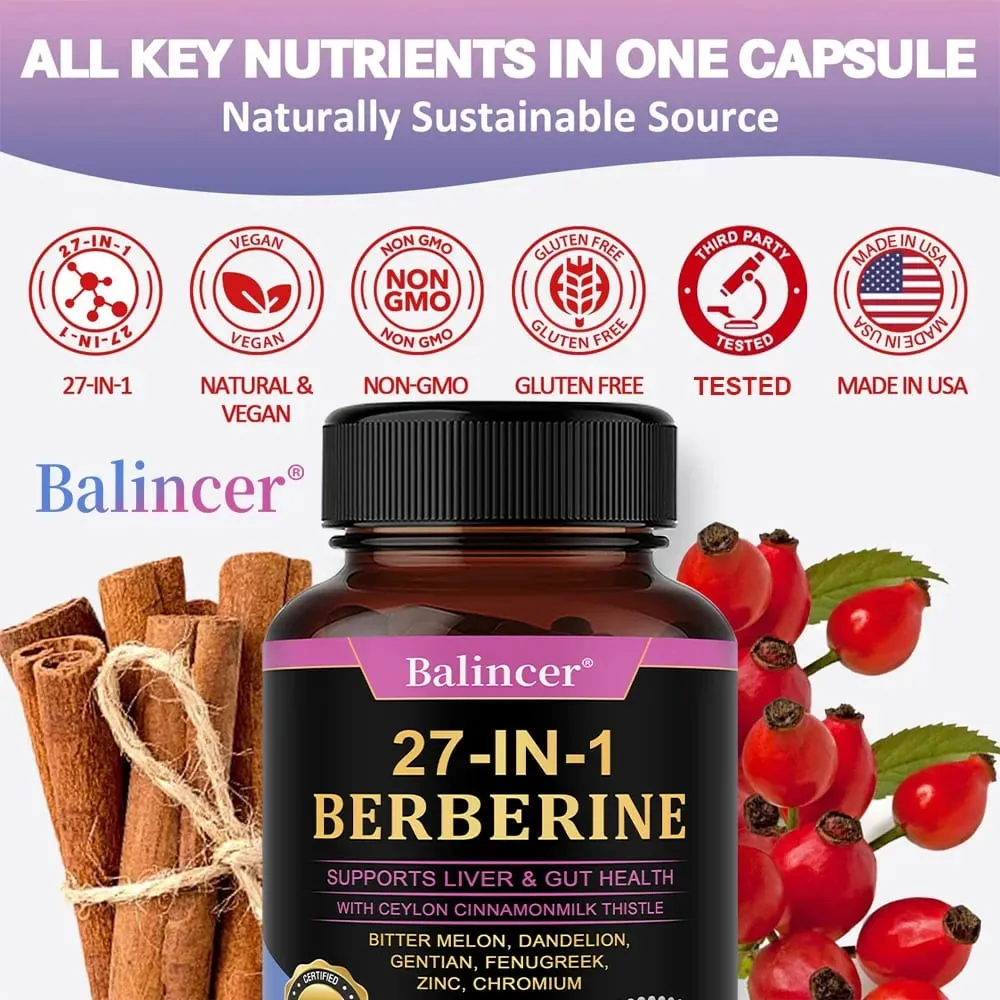 Berberine Dietary Supplement - with Ceylon Cinnamon Metabolism Healthy Weight Management Circulatory Health Immune System — image 4