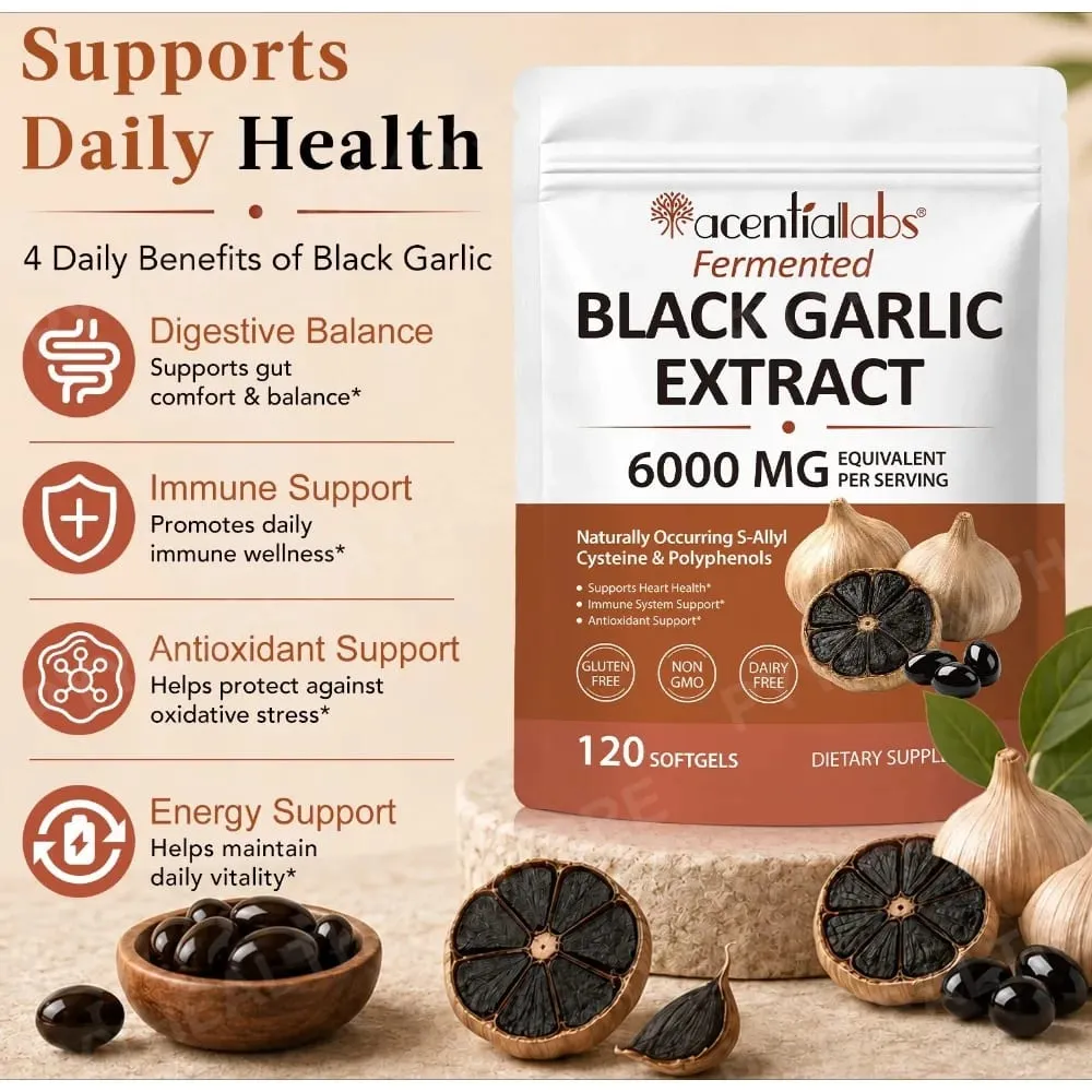 Estratto di aglio nero Softgel 600 mg Concentrato 10:1 per il benessere del cuore Supporto immunitario Equilibrio digestivo Vitalità 120 conteggi — image 1