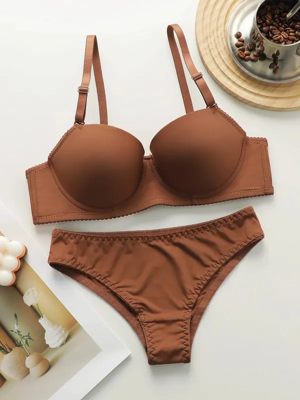 Hot selling warna solid set seluar dalam 2 helai pelbagai warna set bra empat musim setiap hari selesa dipakai Lingerie seksi 2611 — image 9