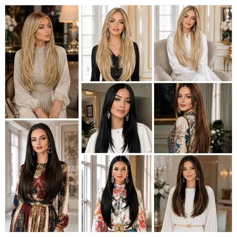 Extension capillaire synthétique multicouche longue et lisse de 22 pouces, postiche en Fiber de Style BB Clip pour femmes, usage quotidien, confiante et élégante — image 7