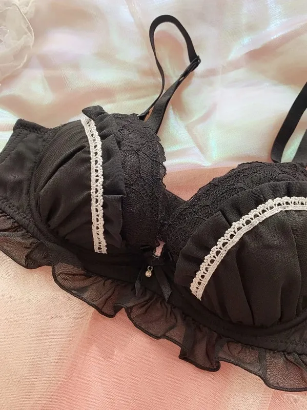 Girls Deep V Big Steel Ring Black Bra Set Sexy Thin Cup Mesh With Steel Ring Ladies Underwear Lingerie Panty — image 5