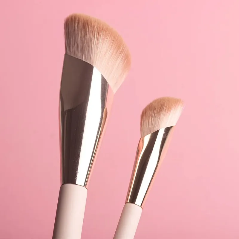 Berus Mekap OVW Berus Penyuci Asas Cecair Blending Blush Brush 2PCS Kontur Wajah Kepala Serong Alat Solek Profesional — image 2