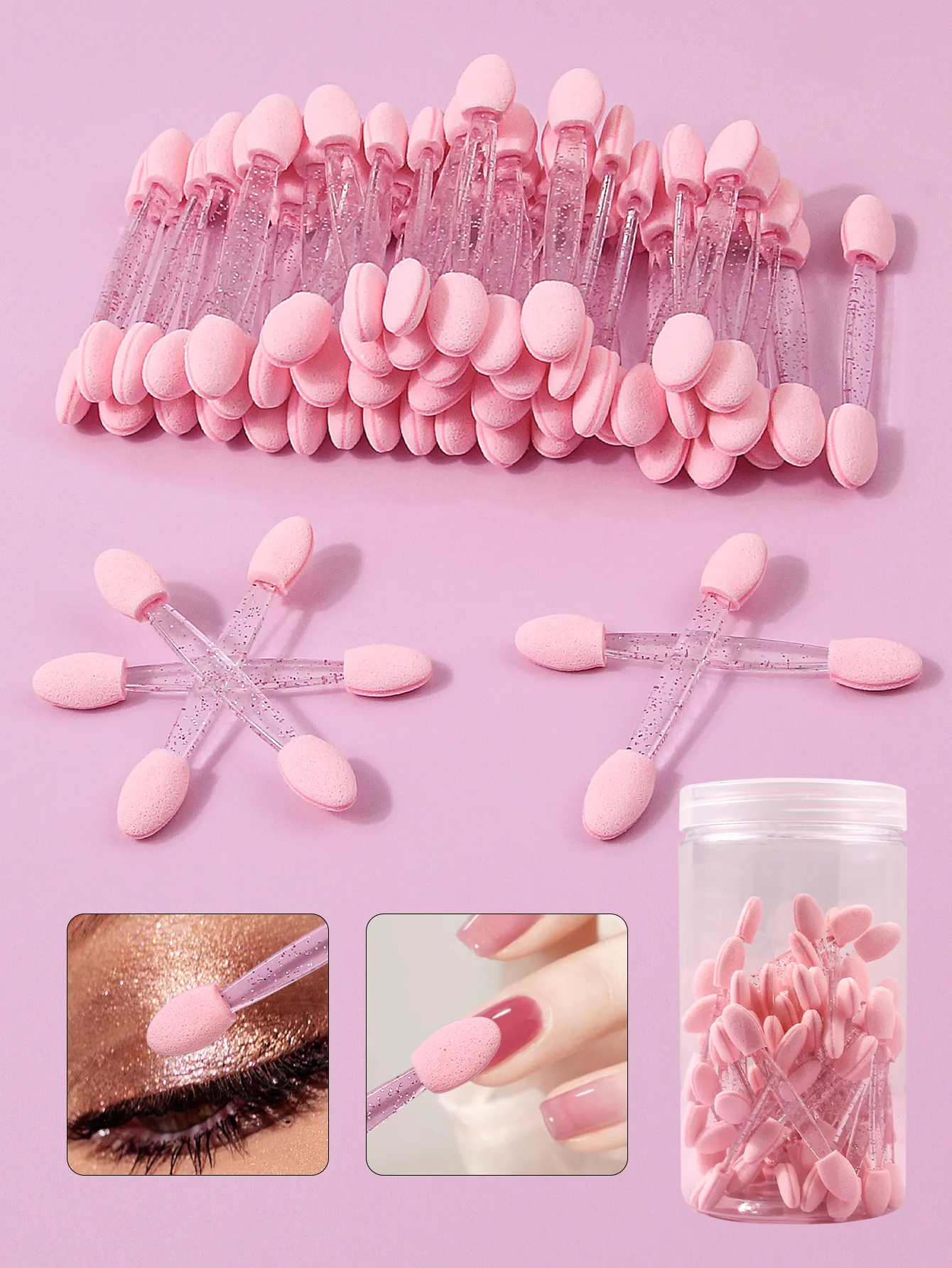 50pcs Disposable Eye Shadow Brush Makeup Dual Sided Sponge Nylon Set Eye Shadow Brushes For Cosmetic Applicator Makeup Tools — image 2