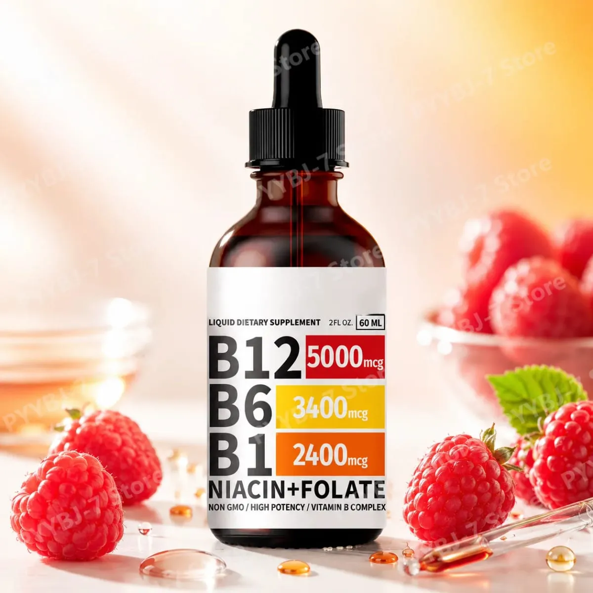 Gouttes liquides complexes de vitamine B 5 en 1, B12 B6 B1, niacine folate, soutien du métabolisme énergétique normal, santé du système immunitaire — image 2