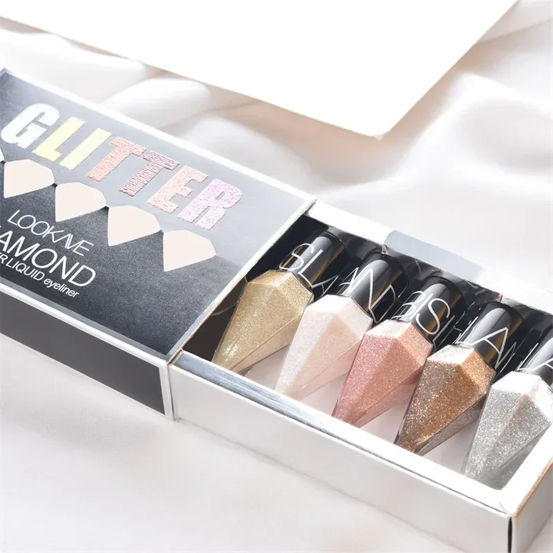 5pc/set Pelapik Mata Berkilat Profesional Kosmetik untuk Wanita Pigmen Perak Mawar Emas Warna Cecair Celak Berkilauan Solek Kecantikan — image 5
