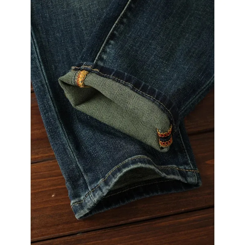 Autumn retro deep blue jeans men elastic and trendy versatile casual street fashion pants — image 1