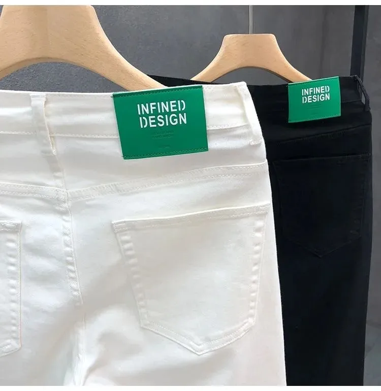 Jeans décontractés élastiques pour hommes, nouvelle mode classique, couleur unie, confortable, haute qualité, pantalon pour petits pieds 36, printemps et automne 2023 — image 9