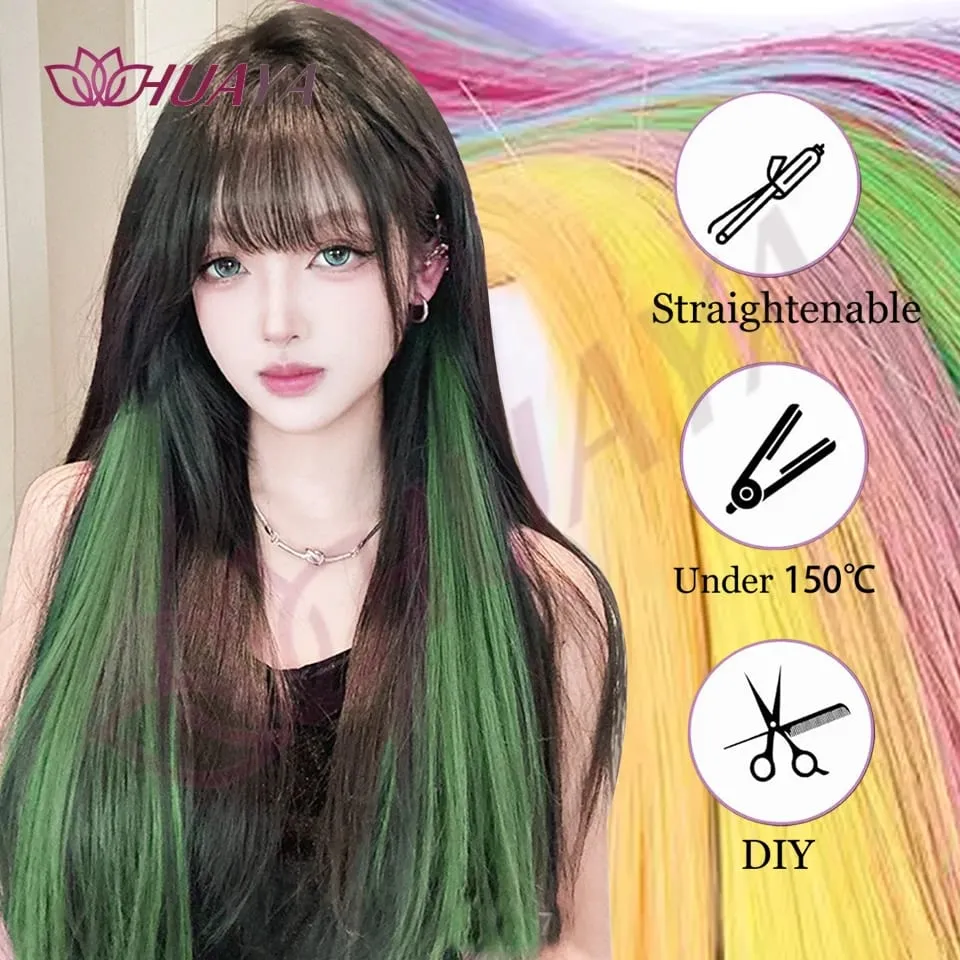 2 Kepingan Sintetik Klip Berwarna 20inci dalam Sambungan Rambut Panjang Lurus Merah Jambu/Biru/Ungu Halloween/Rambut Krismas — image 7