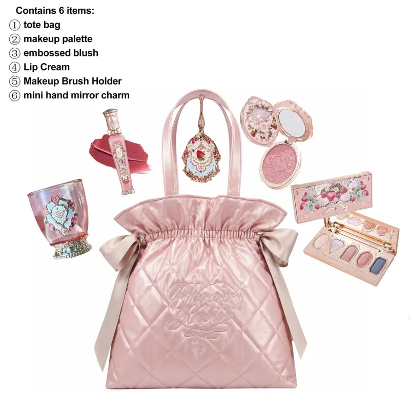 Flower Knows-Bolso de mano con patrón de diamantes, edición limitada, juego de maquillaje, sombra de ojos, corrector, colorete, delineador de ojos, lápiz labial, colección de belleza