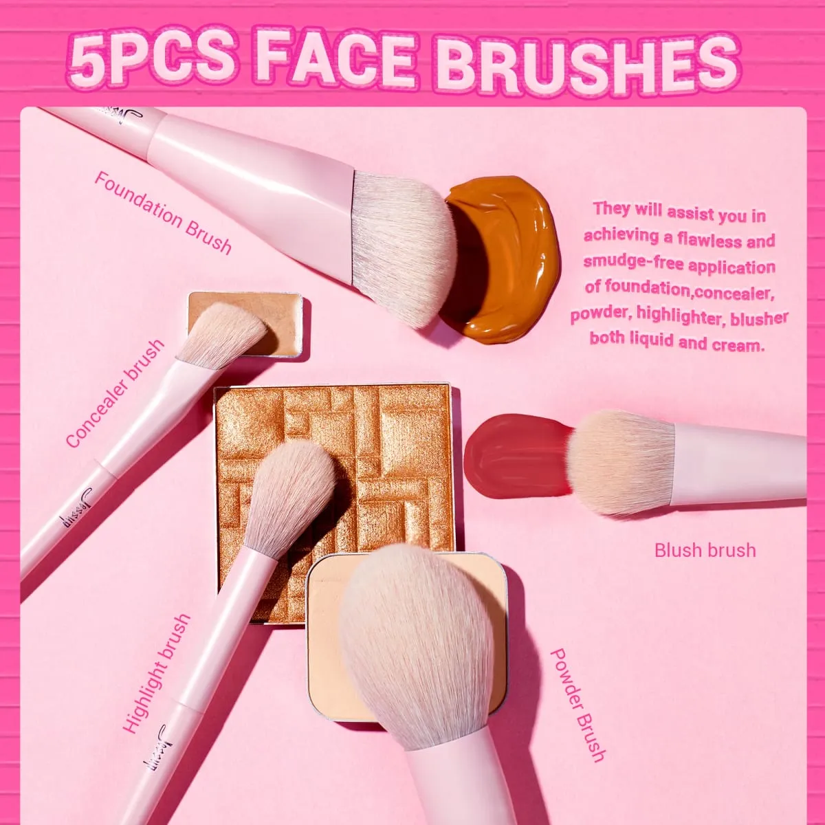 Jessup Pink Makeup Brushes Set 14pcs Make up Brushes Premium Vegan Foundation Blush Eyeshadow Liner Powder Blending Brush T495